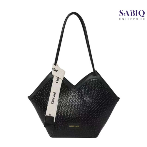 Women Handbag Black – Geometric PU Leather Pattern SE 026